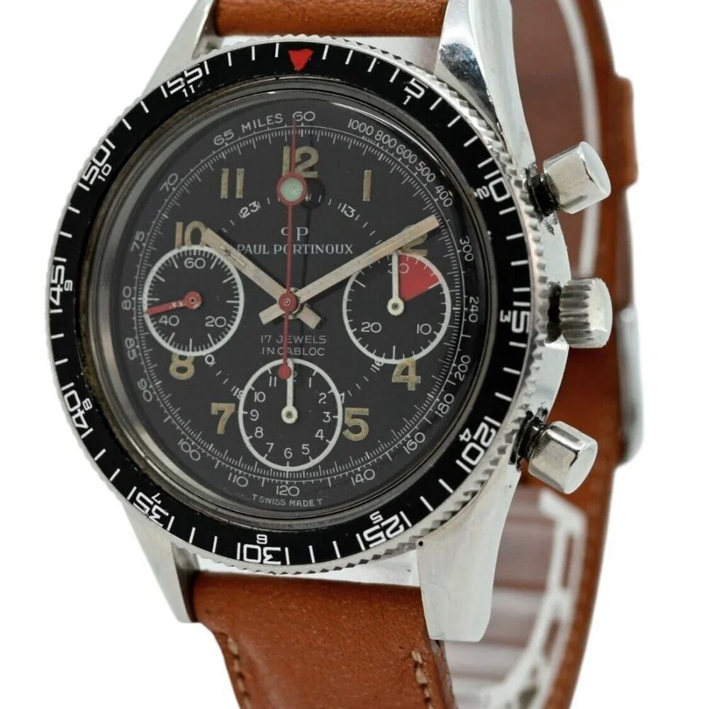 Vintage 1960's Paul Portinoux 39mm Mechanical 17J Chronograph Watch Valjoux 7736